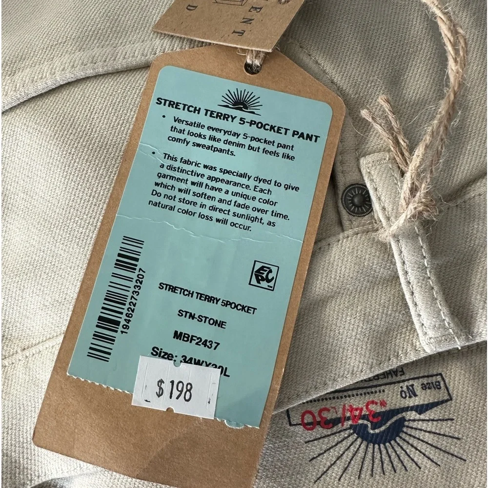 Faherty Stretch Terry 5-Pocket Pant Stone 34W/30L NWT - Picture 2 of 5